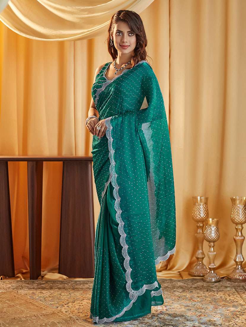 women solid with work embellished saree with blouse - 21949632 - Standard Image - 3