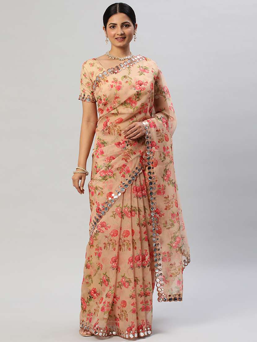 women floral printed saree with blouse