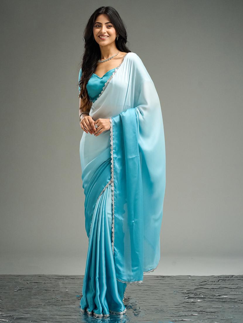 women ombre embellished bordered saree with blouse