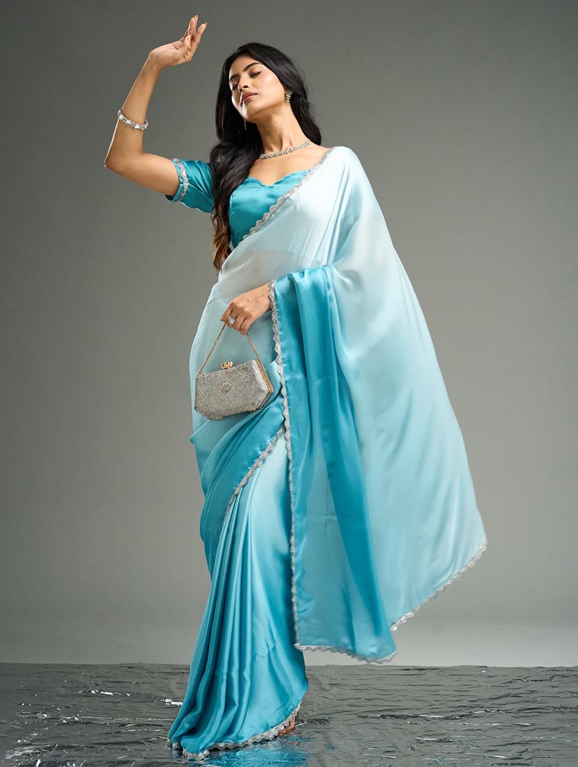 women ombre embellished bordered saree with blouse - 21949637 - Standard Image - 3