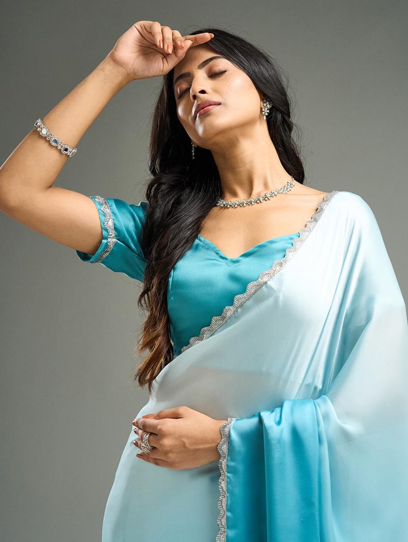 women ombre embellished bordered saree with blouse - 21949637 - Standard Image - 5
