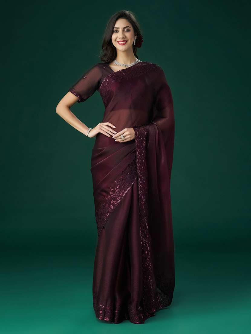 women solid with bordered saree with blouse - 21949656 - Zoom Image - 0