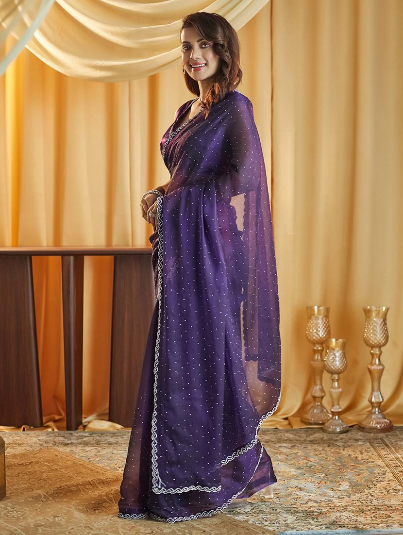 women solid with work embellished saree with blouse - 21949659 - Standard Image - 3