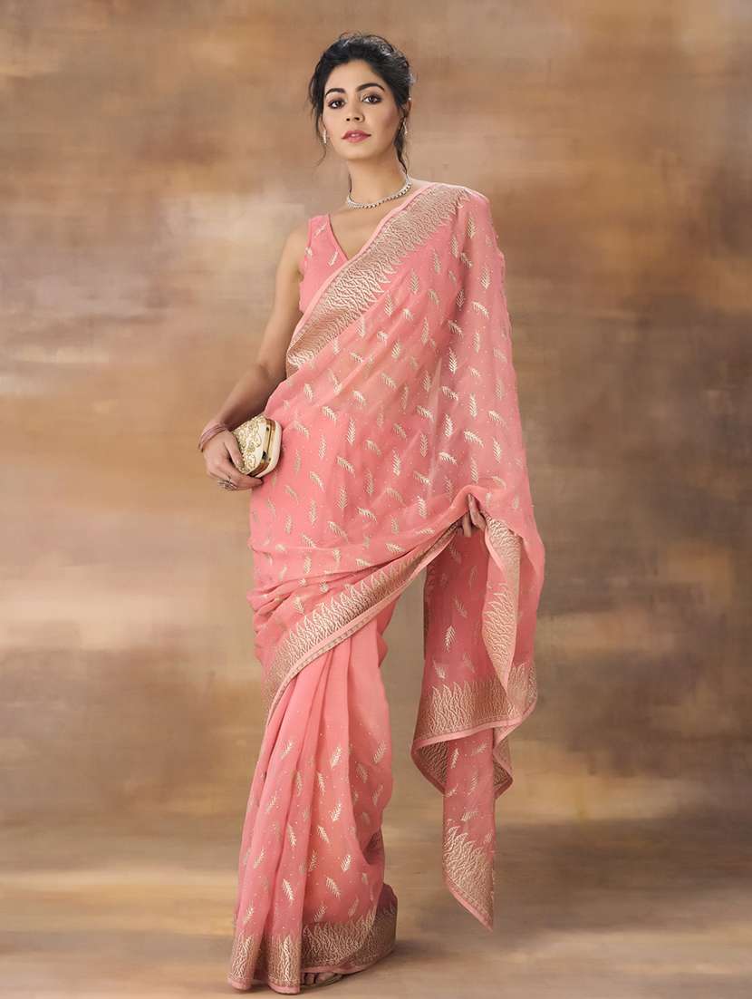 women solid with work embroidered saree with blouse - 21949662 -  Standard Image - 3