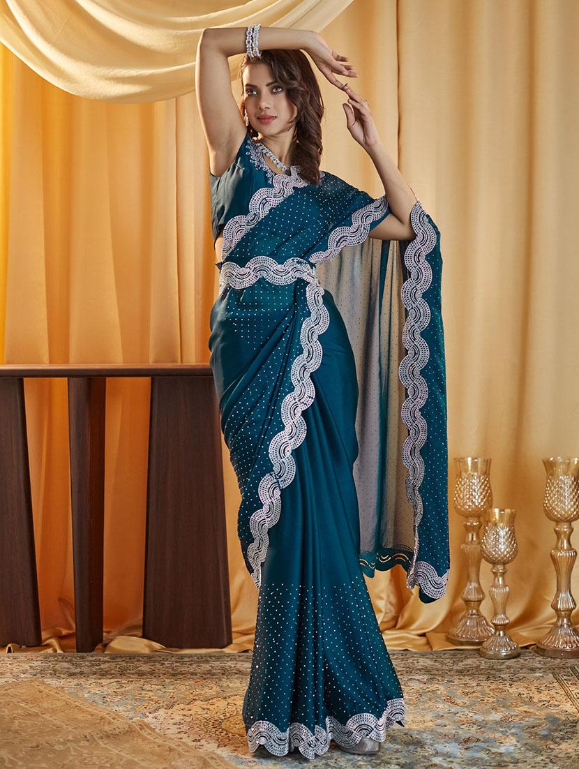 women solid with work embellished saree with blouse - 21949663 -  Zoom Image - 0