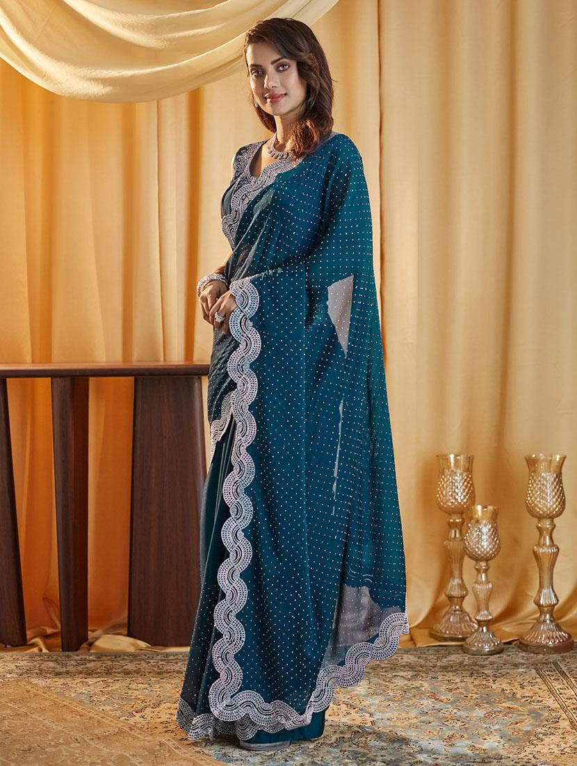 women solid with work embellished saree with blouse - 21949663 - Standard Image - 3