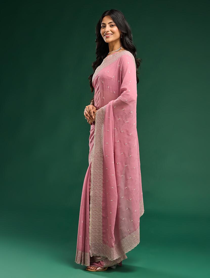 women solid with work embroidered saree with blouse - 21949675 - Standard Image - 3