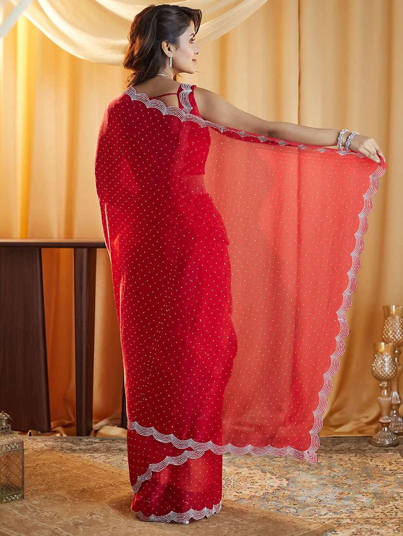 Women Solid With Work Embellished Saree With Blouse