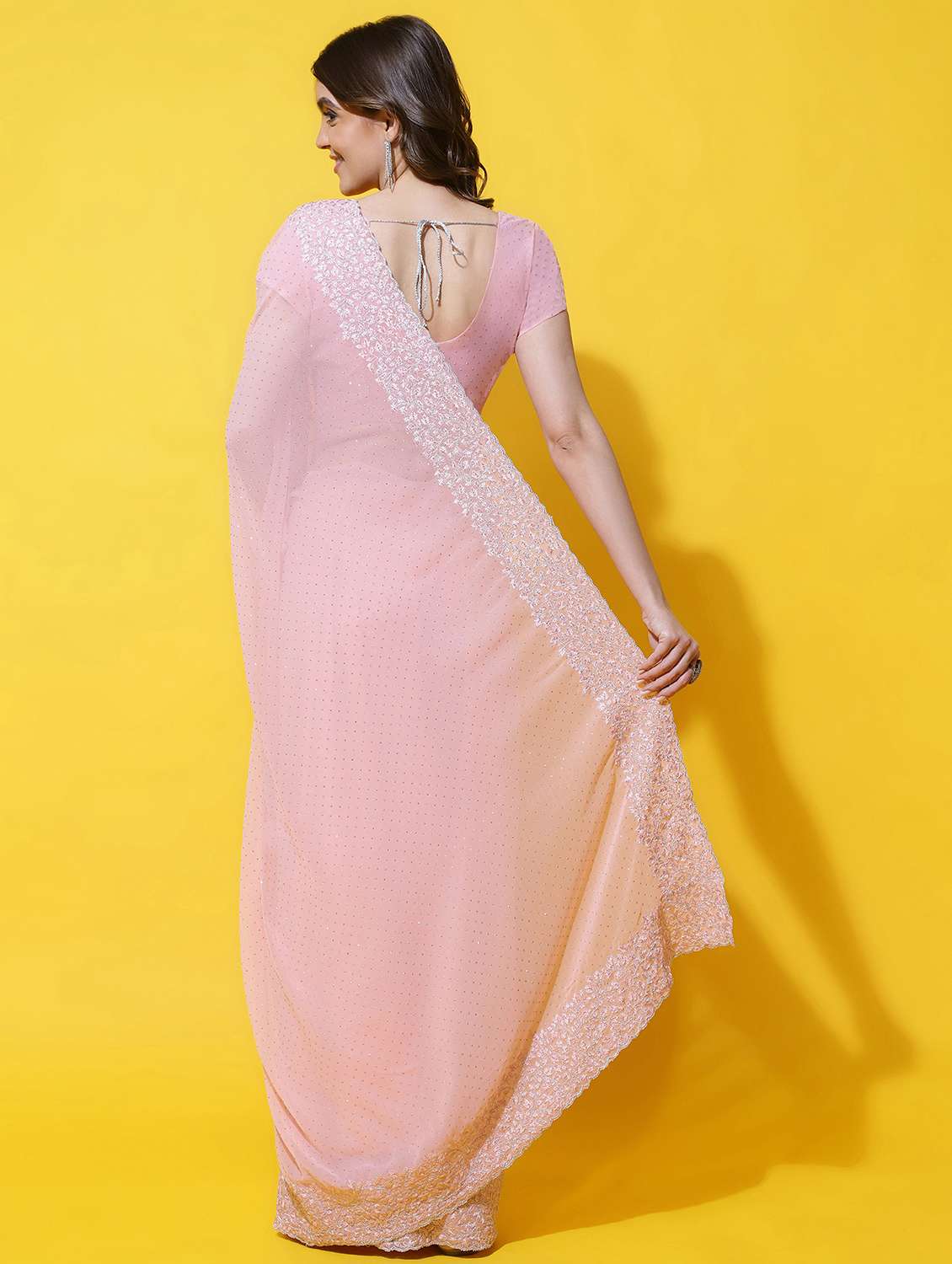 women solid with work embroidered saree with blouse - 21949682 - Standard Image - 3