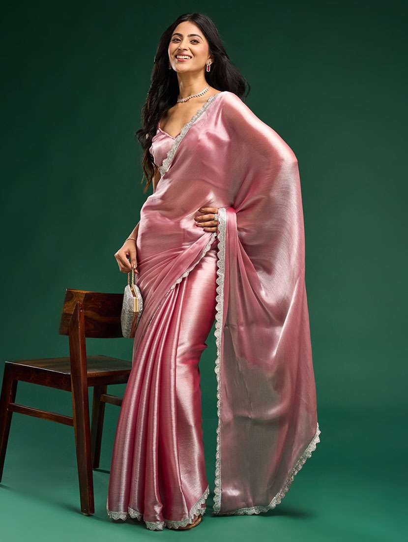 Women Solid Embellished Bordered Saree With Blouse