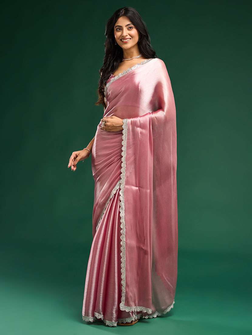 Women Solid Embellished Bordered Saree With Blouse