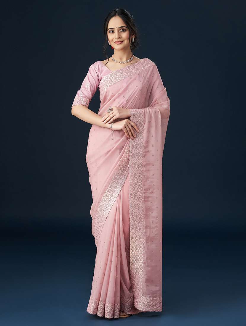 women solid with work embroidered saree with blouse - 21949689 - Zoom Image - 0