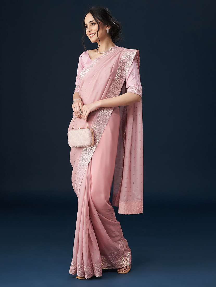 women solid with work embroidered saree with blouse - 21949689 - Standard Image - 3