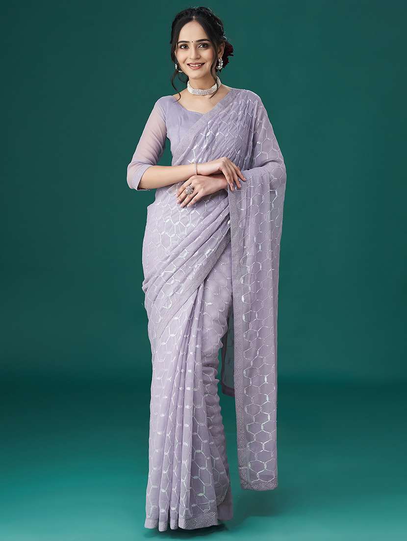 women solid with work embroidered saree with blouse
