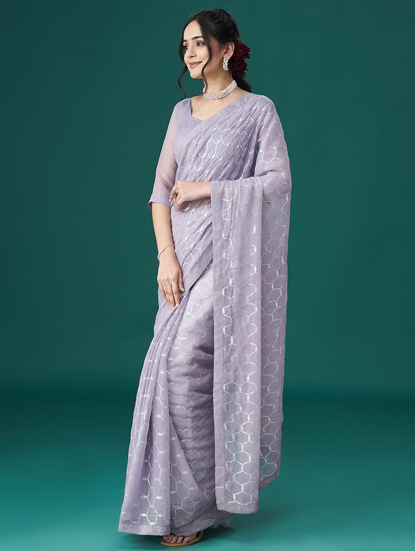 women solid with work embroidered saree with blouse - 21949690 - Standard Image - 3