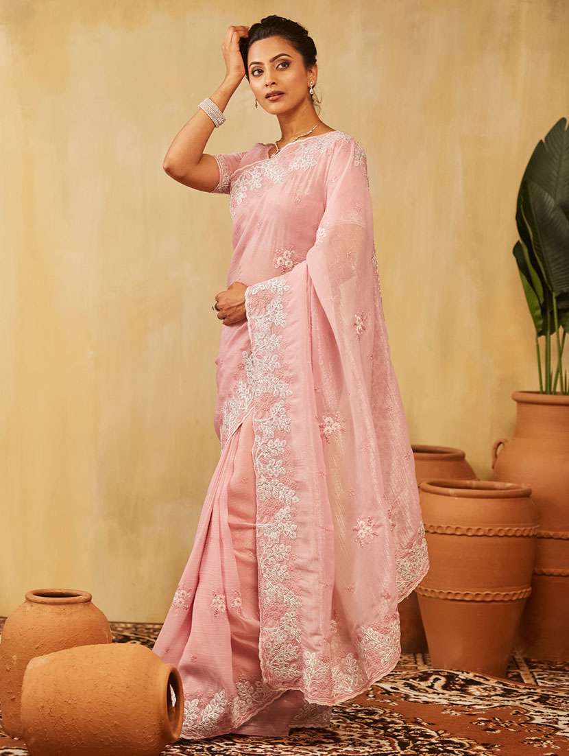 women solid with work embroidered saree with blouse - 21949691 -  Zoom Image - 0