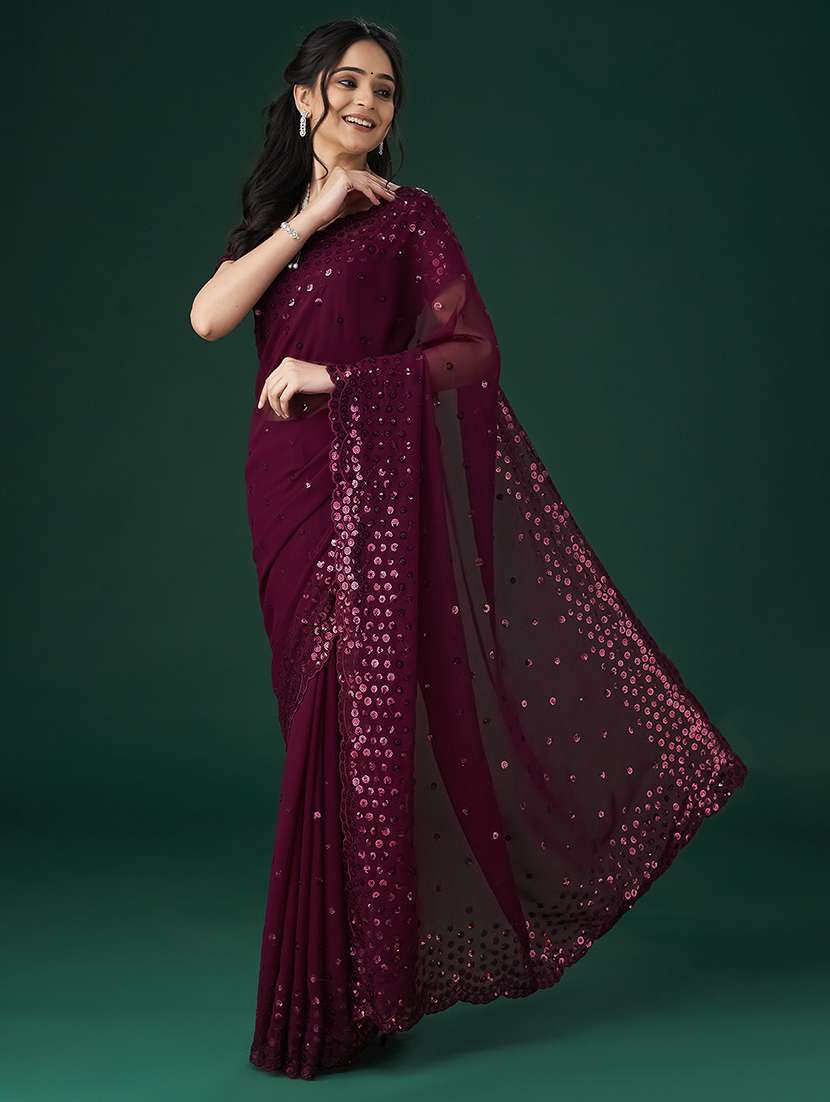 women solid with work embroidered saree with blouse - 21949700 -  Standard Image - 3