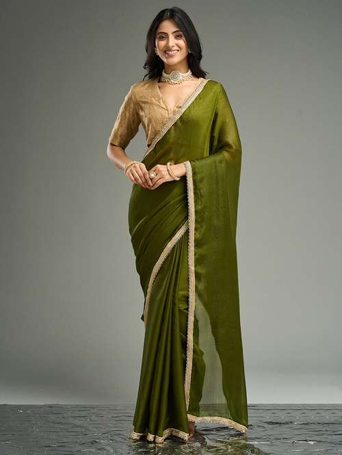 women solid embellished bordered saree with blouse - 21949701 - Standard Image - 0
