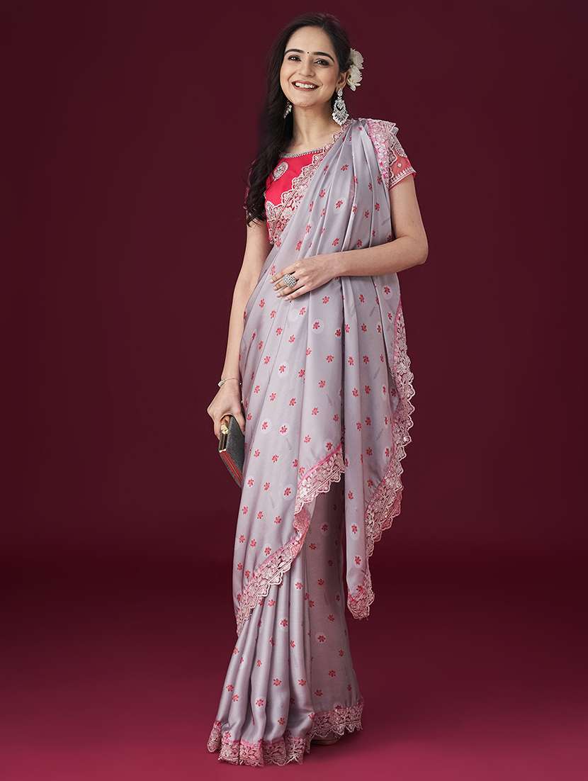 women floral printed bordered saree with blouse - 21949706 -  Standard Image - 3