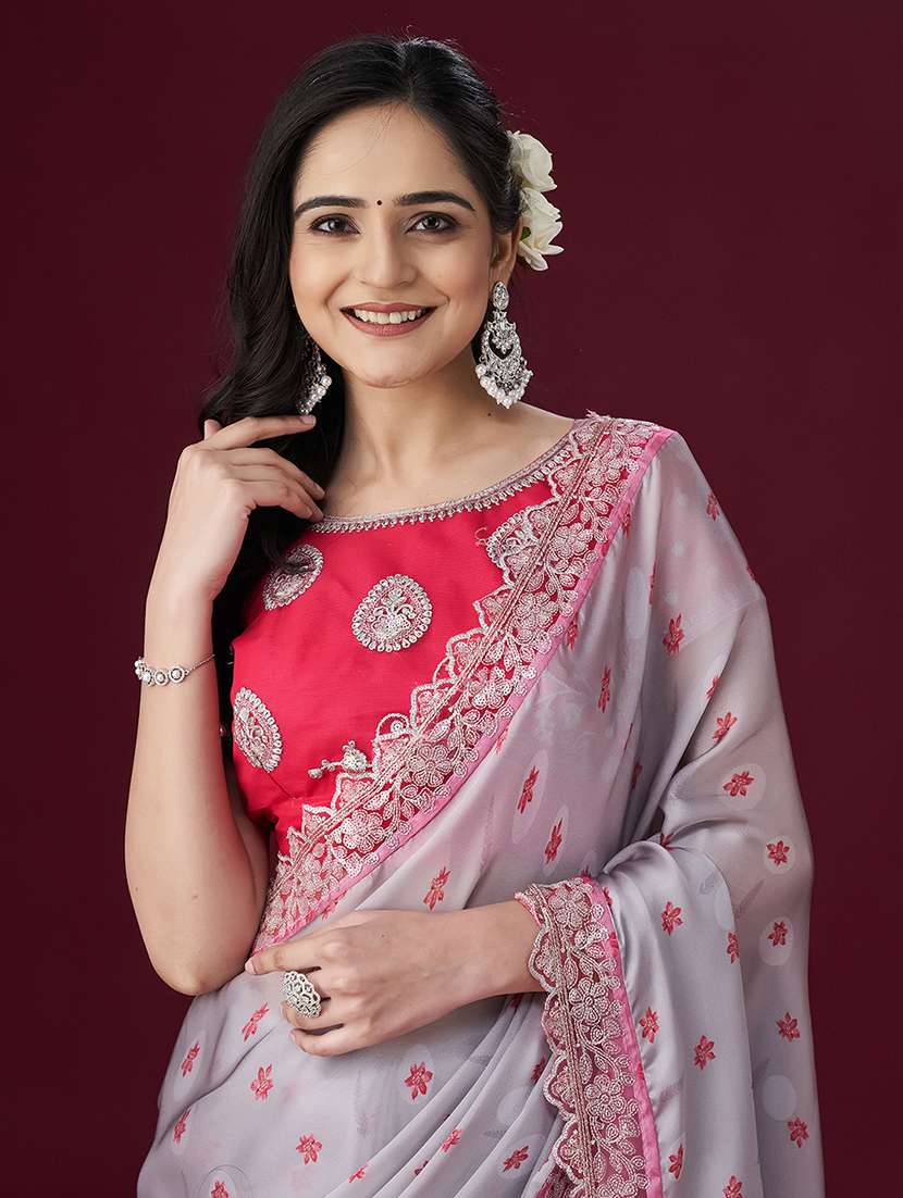 women floral printed bordered saree with blouse - 21949706 -  Standard Image - 5