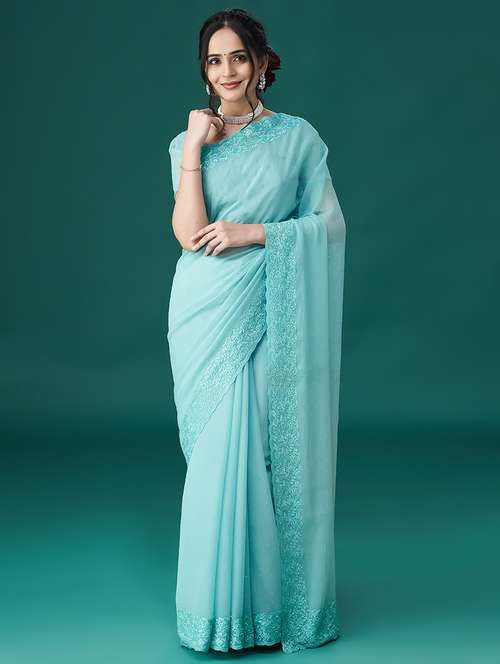 women solid with work embroidered saree with blouse - 21949707 -  Standard Image - 0