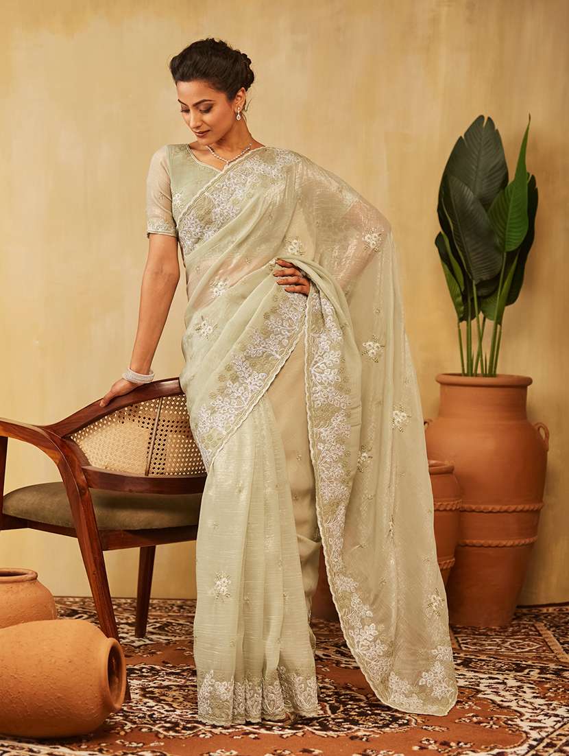 women solid with work embroidered saree with blouse - 21949710 -  Zoom Image - 0