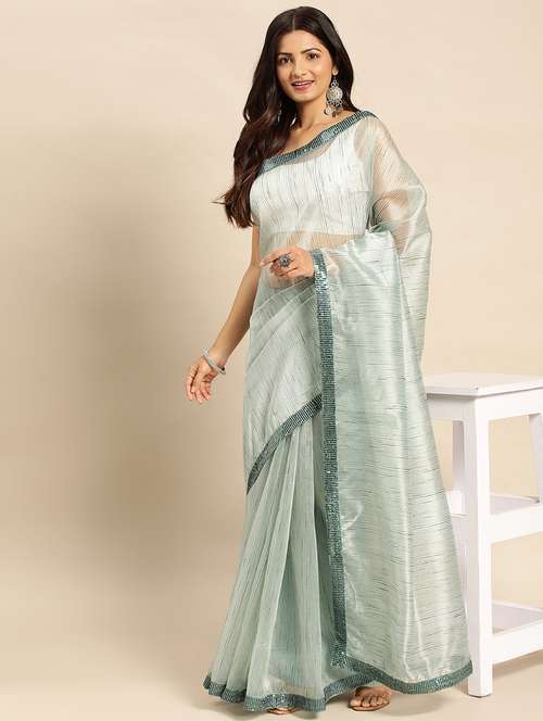 women striped bordered saree with blouse - 21949715 - Standard Image - 0
