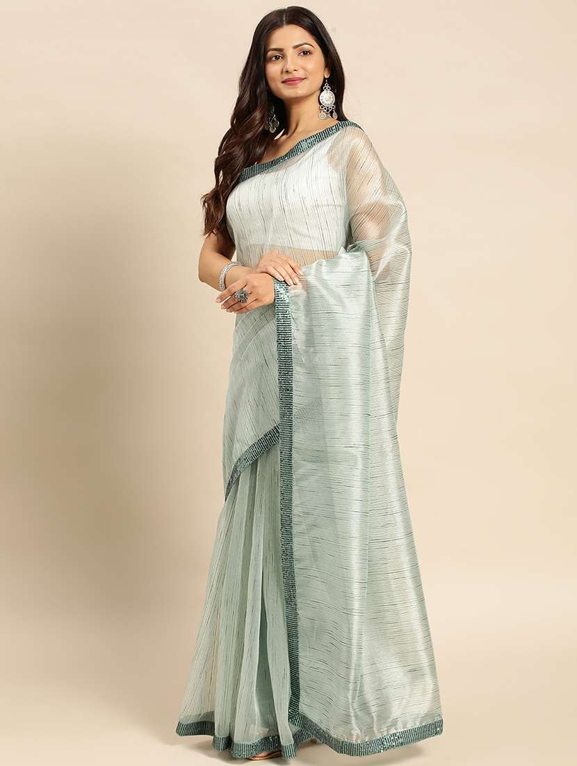 women striped bordered saree with blouse - 21949715 - Standard Image - 3