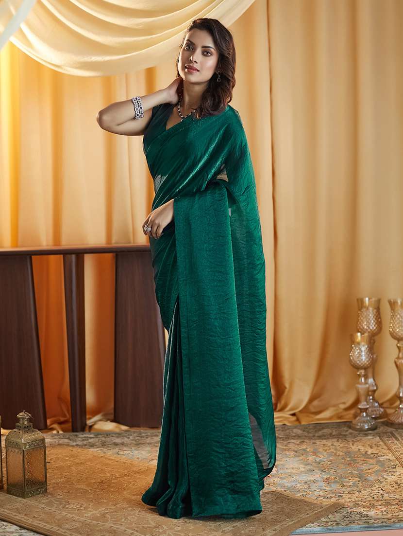 women solid plain saree with blouse - 21949716 - Standard Image - 3