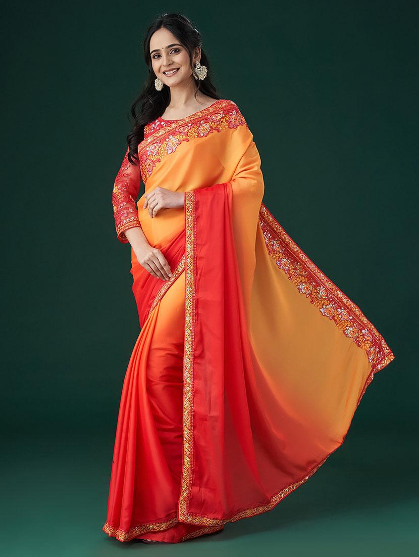 women ombre bordered saree with blouse - 21949718 - Standard Image - 3