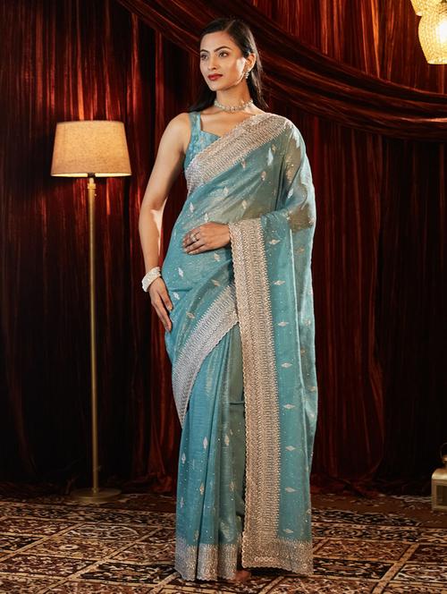 women solid with work embroidered saree with blouse - 21949720 - Standard Image - 0