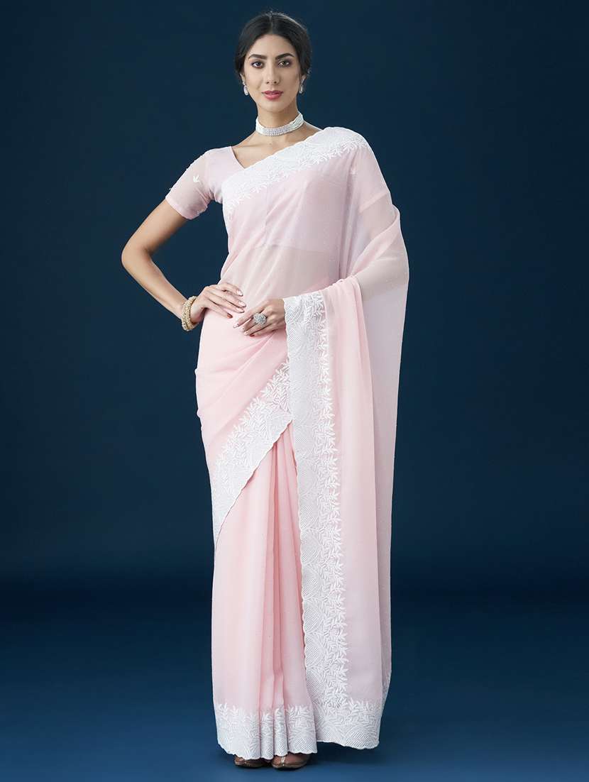 women solid with bordered saree with blouse