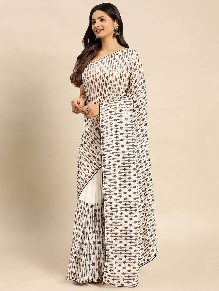 women solid with work embellished saree with blouse - 21949728 - Standard Image - 3