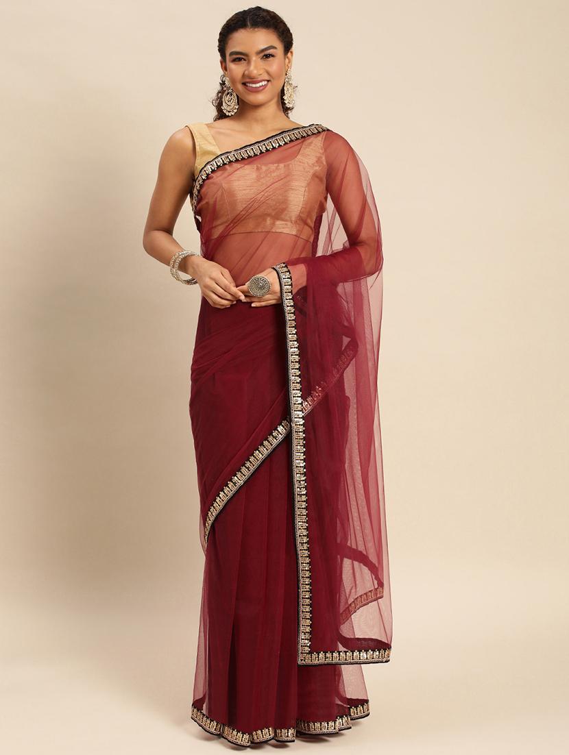 women solid with bordered saree with blouse - 21949730 -  Zoom Image - 0