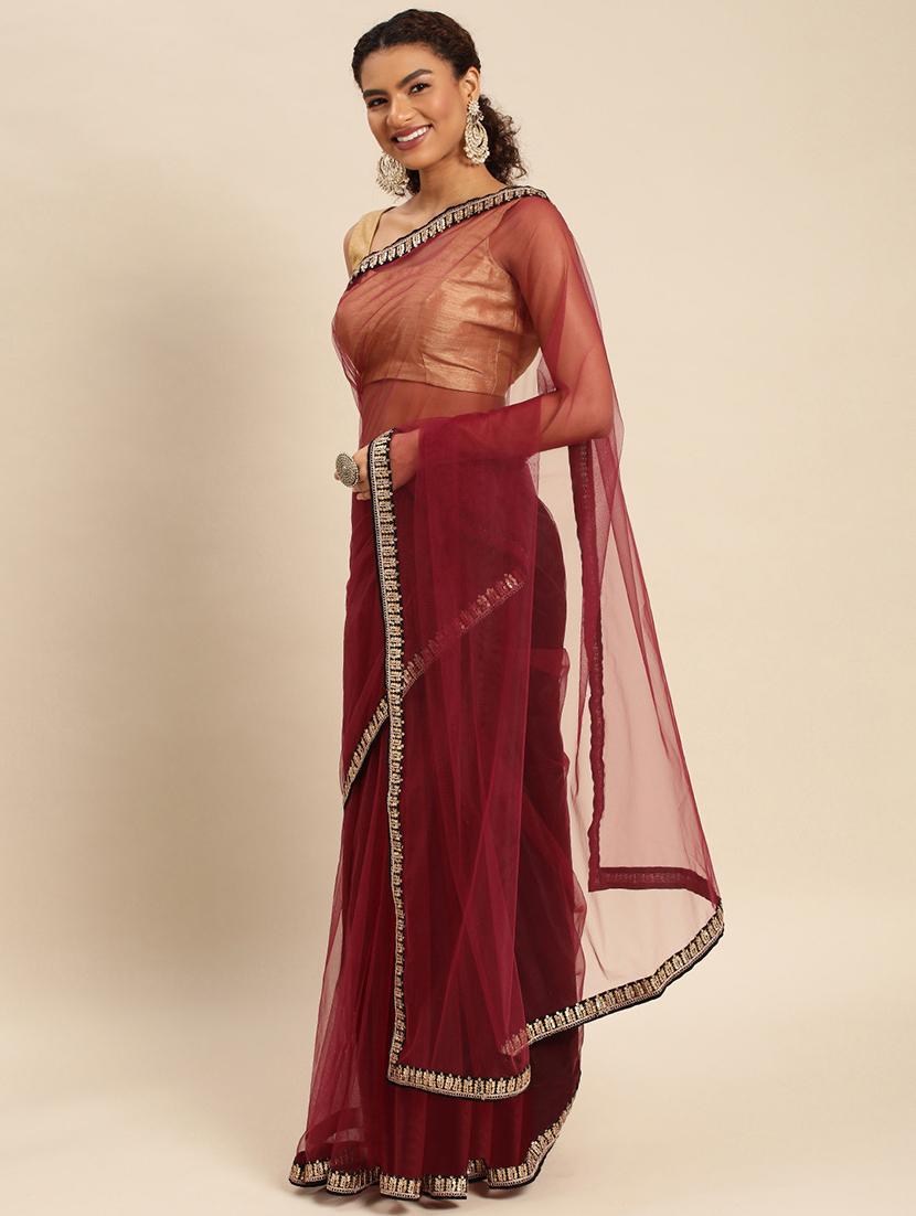 women solid with bordered saree with blouse - 21949730 -  Standard Image - 3
