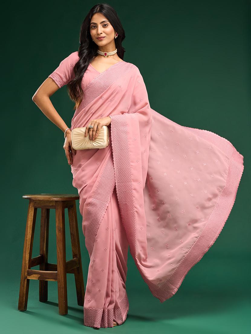 women solid with work embroidered saree with blouse - 21949731 - Zoom Image - 0