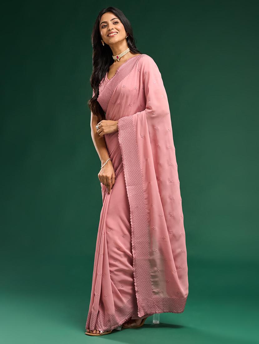 women solid with work embroidered saree with blouse - 21949731 - Standard Image - 3