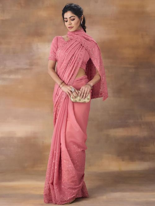 women solid with work embellished saree with blouse - 21949733 - Standard Image - 0