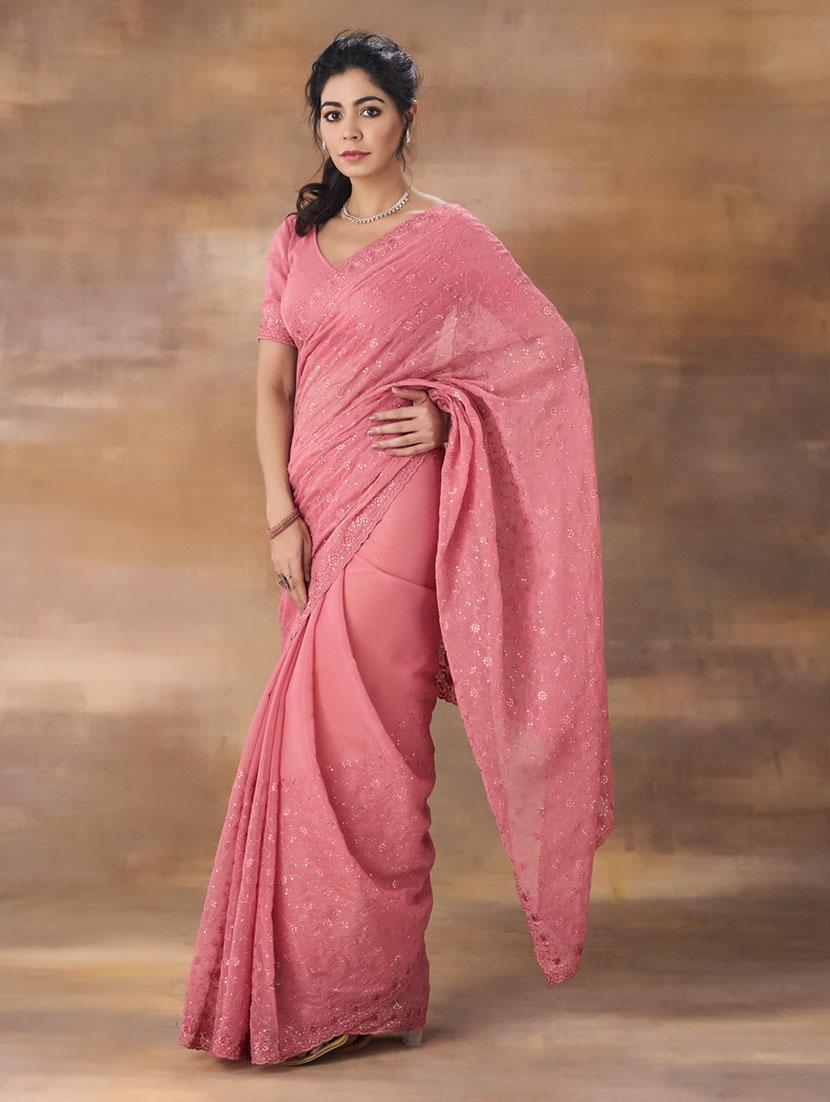 women solid with work embellished saree with blouse - 21949733 - Standard Image - 3