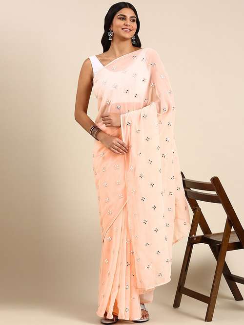 women solid with work embroidered saree with blouse - 21949734 -  Standard Image - 0