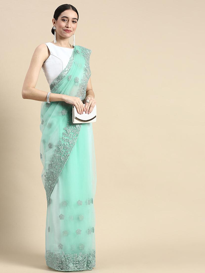 women solid with work embroidered saree with blouse - 21949743 - Zoom Image - 0