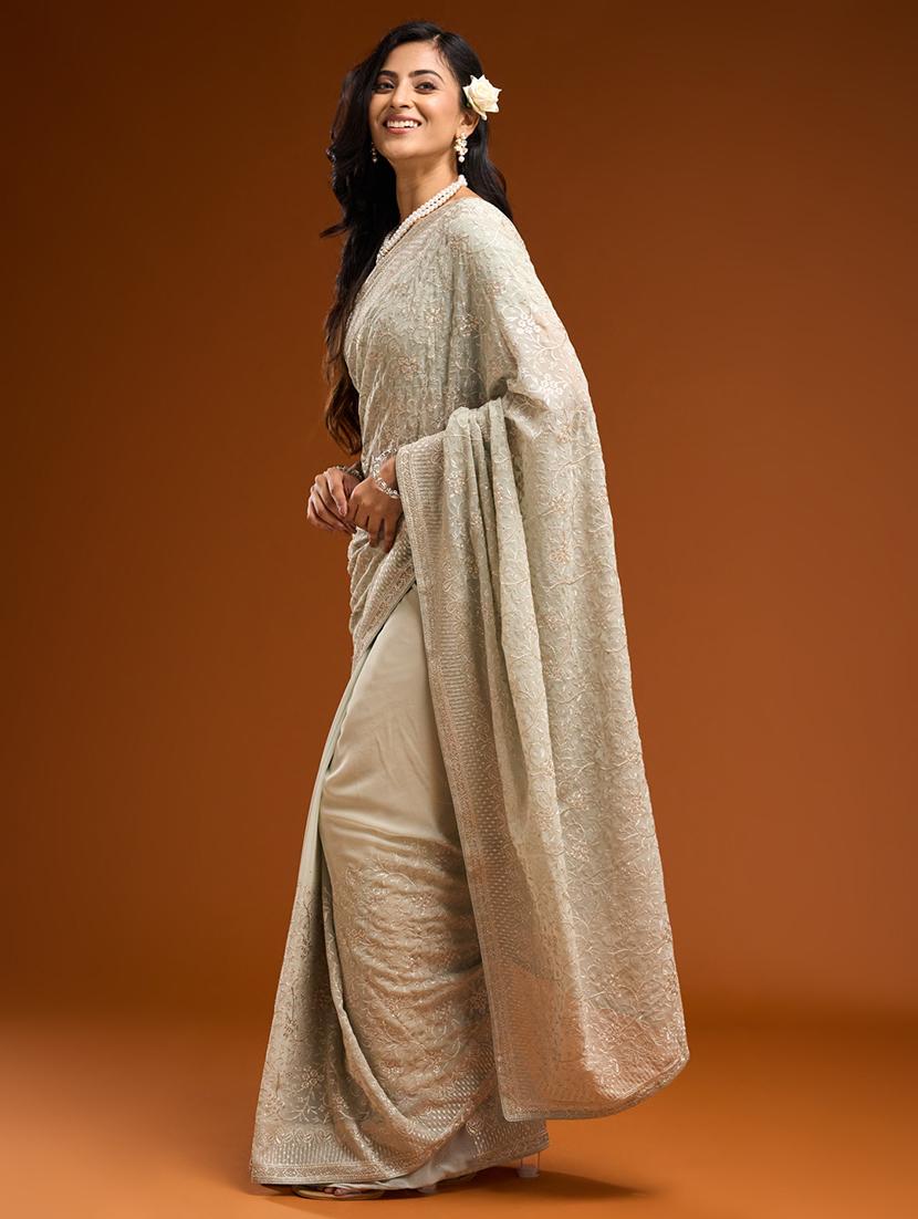 women solid with work embroidered saree with blouse - 21949744 - Standard Image - 3