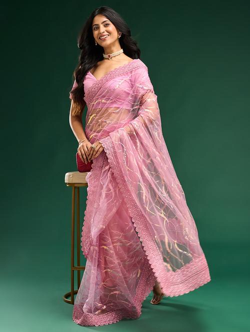 women solid with work embroidered saree with blouse - 21949751 - Standard Image - 0