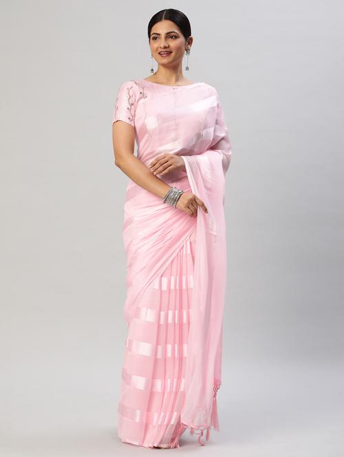 women pink striped saree with blouse - 21949757 - Standard Image - 0