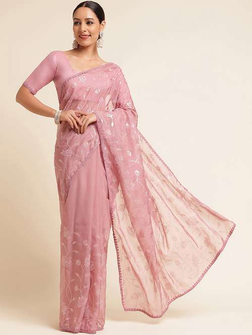 women solid with work embellished saree with blouse - 21949764 -  Standard Image - 0