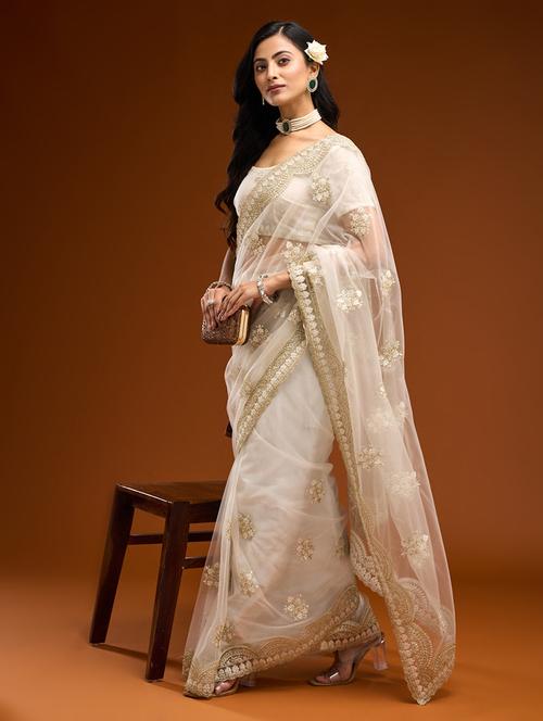 women solid with work embroidered saree with blouse - 21949766 -  Standard Image - 0