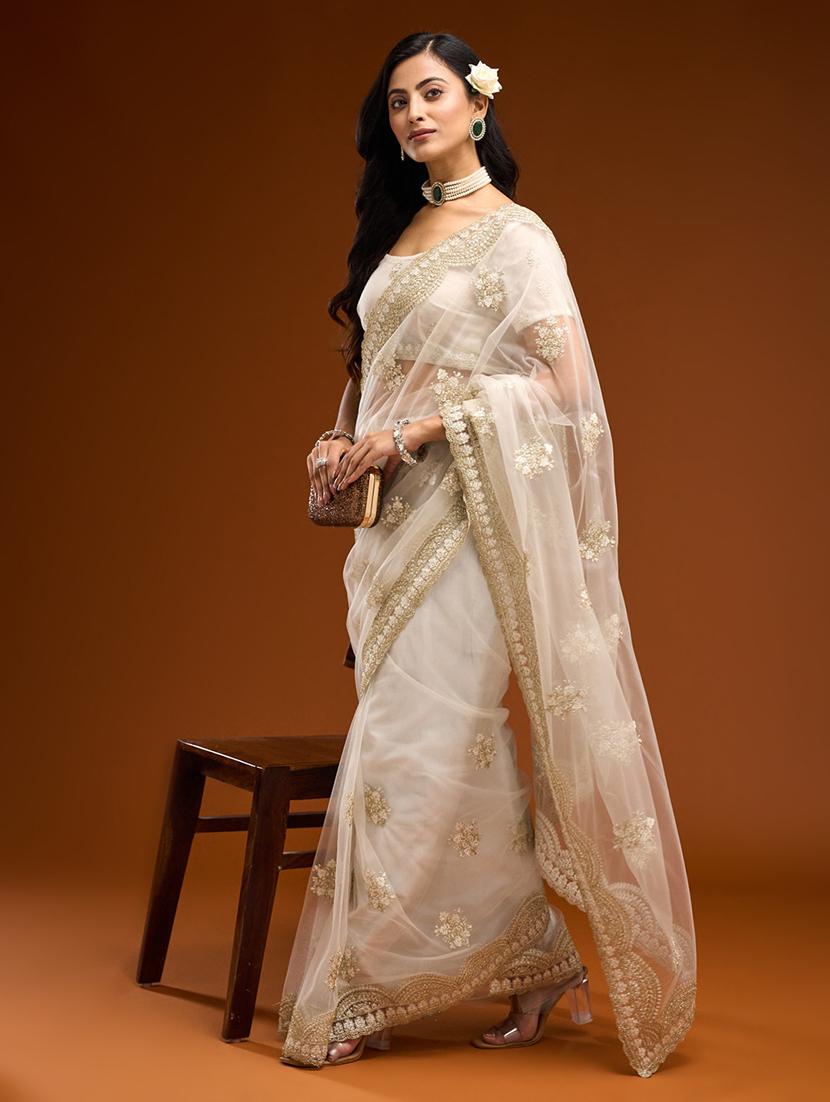 women solid with work embroidered saree with blouse - 21949766 -  Zoom Image - 0