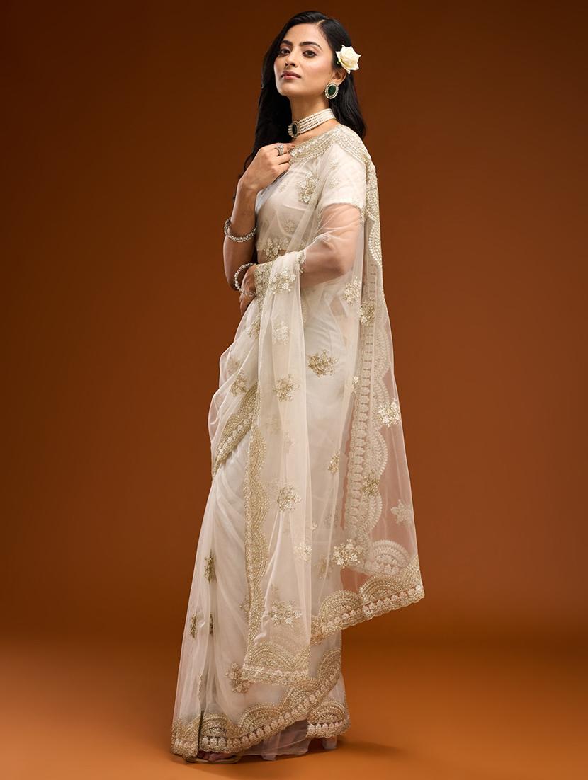 women solid with work embroidered saree with blouse - 21949766 -  Standard Image - 3