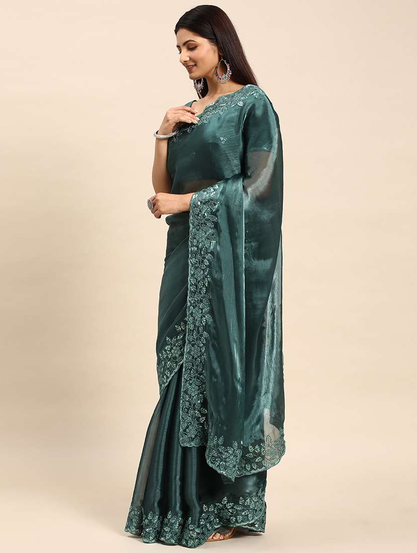 women solid with bordered saree with blouse - 21949771 -  Standard Image - 3
