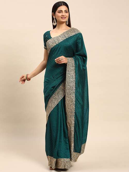 women solid with work embroidered saree with blouse - 21949774 -  Standard Image - 0